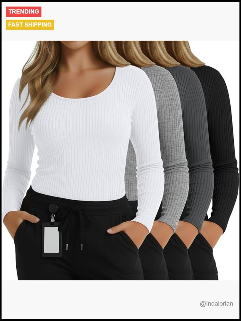 Plus Size Cotton Ribbed Long Sleeve Underscrub Shirts Pack of 4